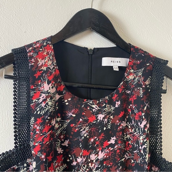 Reiss Louise Ditsy Floral Flared Woven Mini Dress Net Trim Multi Color.Sz 6. - Picture 6 of 12